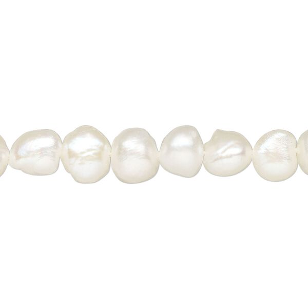 Pearl, cultured freshwater (bleached), white, 5-8mm flat-sided potato, D grade, Mohs hardness 2-1/2 to 4. Sold per 15-inch strand. image number 0