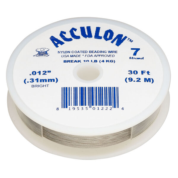 Beading wire, Acculon®, nylon-coated stainless steel, clear, 7 strand 0.012-inch diameter. Sold per 30-foot spool. image number 0