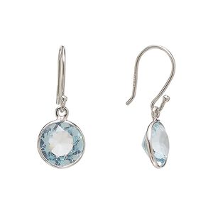 Earring, Create Compliments®, blue topaz (irradiated) and sterling silver, 23.5mm round with fishhook ear wire, 21 gauge. Sold per pair.