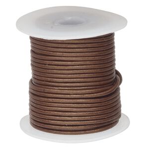Cord, leather (dyed), brown, 1.5mm round. Sold per 10-meter spool.