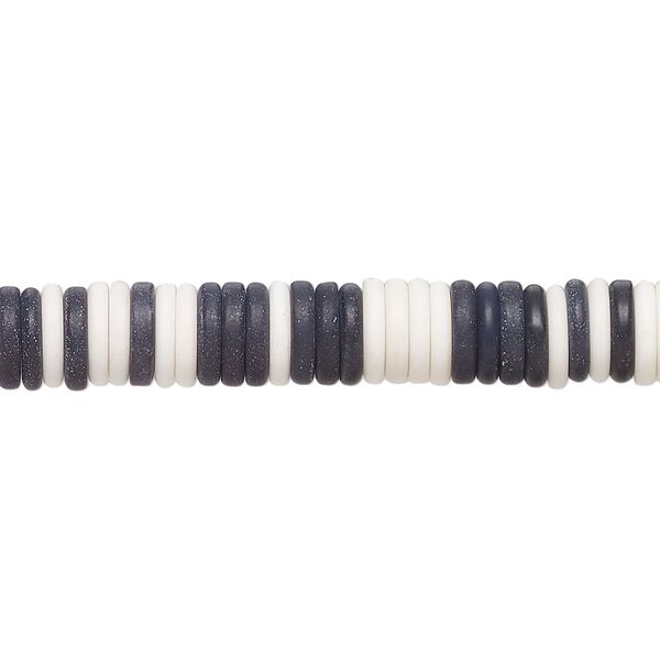 Bead, porcelain, opaque matte black and white, 6.5x1.5mm heishi. Sold per 8-inch strand, approximately 120 to 150 beads. image number 0