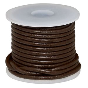 Cord, leather (dyed), brown, 2mm round. Sold per 5-yard spool.