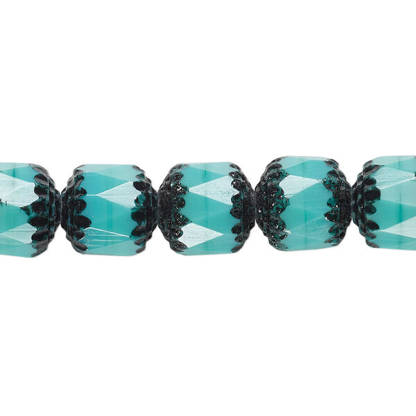 Bead, Czech glass, opaque turquoise blue and black, 10mm round cathedral. Sold per 15-1/2" to 16" strand. image number 0