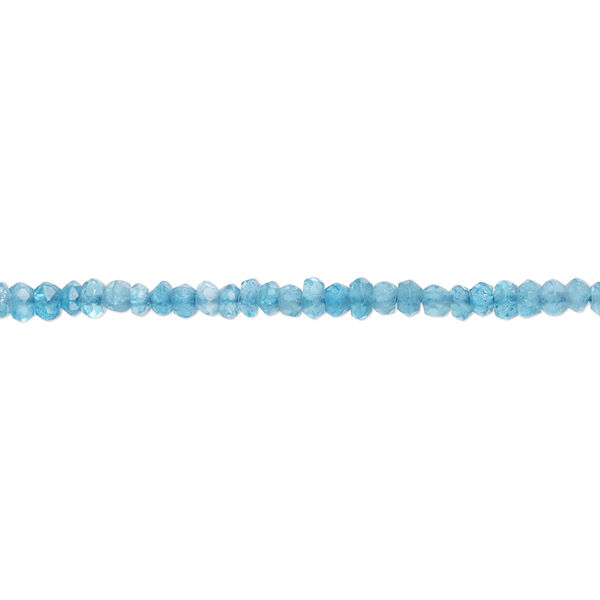 Bead, neon blue apatite (natural), 2-3mm hand-cut faceted rondelle with 0.4-1.4mm hole, B grade, Mohs hardness 5. Sold per 13-inch strand, approximately 210 beads. image number 0