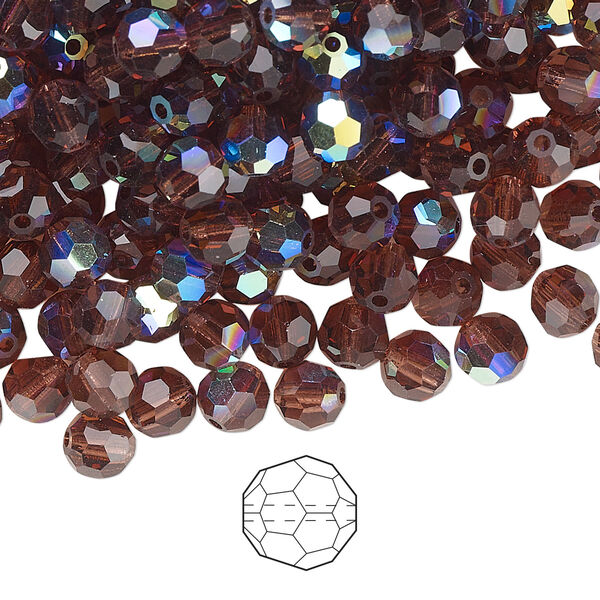Bead 24pk light burgundy AB, Preciosa Czech crystal 5mm round image number 0