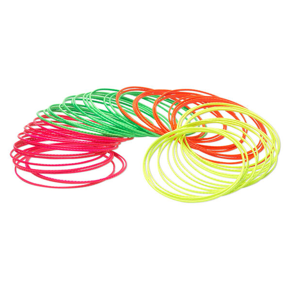 Bracelet, bangle, steel, assorted neon colors, 1mm wide textured band, 8 inches. Sold per pkg of 60. image number 0
