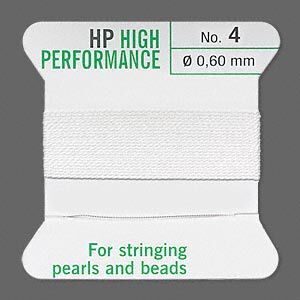 Thread, Griffin, synthetic multi-fiber, white, size #4. Sold per 2-meter card (approximately 78 inches).