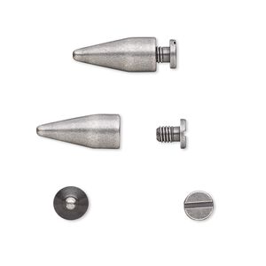 Rivet, twist-in, antique silver-plated brass, 15x6mm with 14x6mm spike and 3mm shank. Sold per pkg of (4) 2-piece sets.