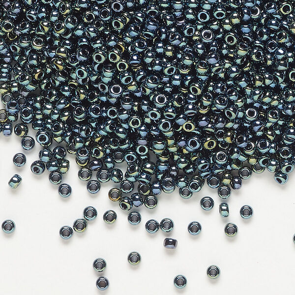 Seed bead, Miyuki, glass, pkg/25g, #11 rocaille, opaque iris gunmetal (RR-456). image number 0