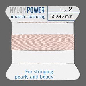 Thread, Griffin, nylon, light pink, size #2. Sold per 2-meter card (approximately 78 inches).