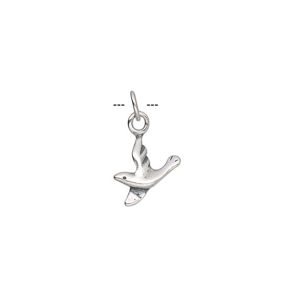 Charm, antiqued sterling silver, 11x11mm bird. Sold per pkg of 2. image number 0