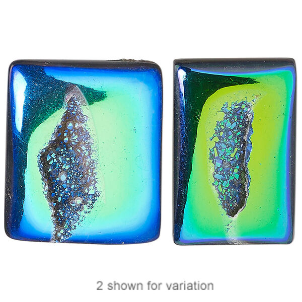 Druzy agate 1pkg1, hand-cut non-calibrated dichroic rectangle cab C grade, 25x18mm-40x26mm image number 0