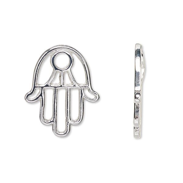 Component, silver-finished "pewter" (zinc-based alloy), 23x18mm single-sided Fatima hand with cutouts. Sold per pkg of 2. image number 0