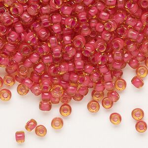 Seed bead, Dyna-Mites™, glass, translucent inside color fuchsia, #6 round. Sold per 1/2 kilogram pkg.