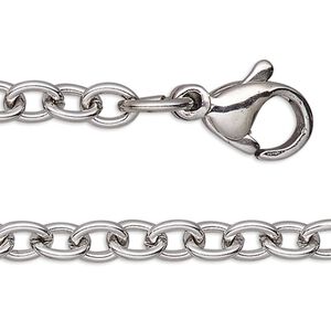 Chain, stainless steel, 3.5mm cable, 18 inches with lobster claw clasp. Sold individually.