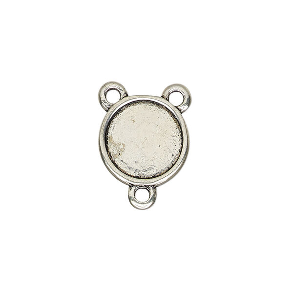 Connector, antique silver-finished "pewter" (zinc-based alloy), 13.5mm double-sided round rosary with 11.5mm non-calibrated round cabochon glue-in setting. Sold per pkg of 4. image number 0