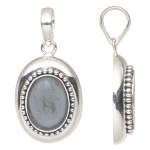 Pendant, antiqued sterling silver, 26x20mm oval with beaded rim and 16x12mm oval setting. Sold individually.