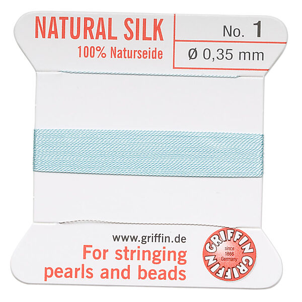 Thread, Griffin, silk, turquoise blue, size #1. Sold per 2-meter card (approximately 78 inches). image number 0