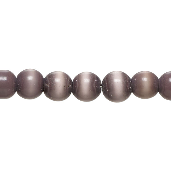 Bead, cat's eye glass (fiber optic glass), purple, 7-8mm irregular round. Sold per 14-inch strand, approximately 55 beads. image number 0