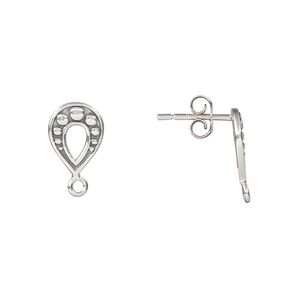 Earstud 1pkg2 sterling silver, 14x8mm / closed loop / earnuts, antiqued 1 pair