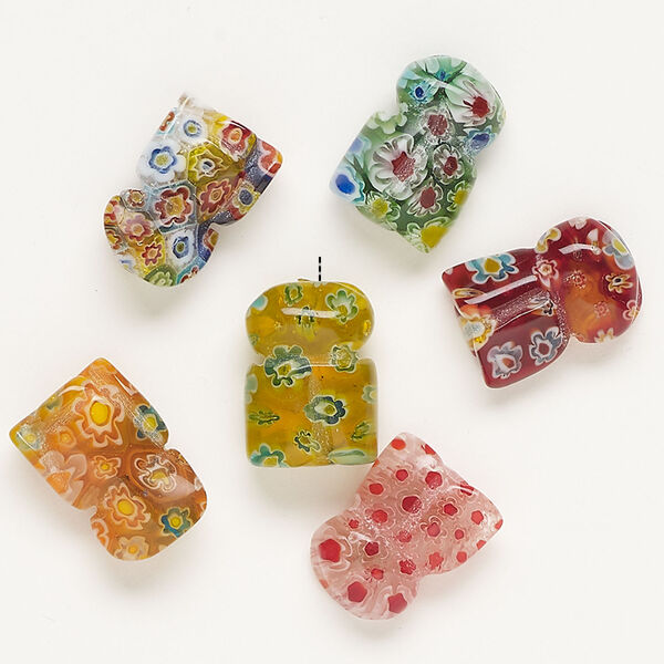 Bead, millefiori glass, translucent multicolored, 19x14mm-21x15mm half-drilled locust. Sold per pkg of 6. image number 1