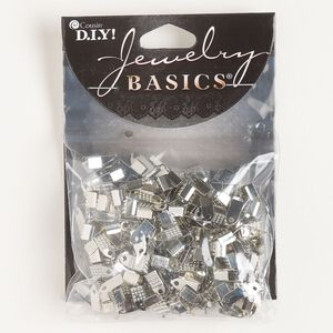 Cord end, steel, pkg/200, 5x4mm with 3.5mm inner diameter and 6x5mm fold-over with 4.5mm inner diameter, silver finish.