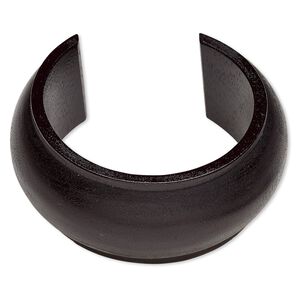 Bracelet, cuff, painted wood (waxed), black, 35mm wide hand-carved domed band, 7-1/2 inches. Sold individually.