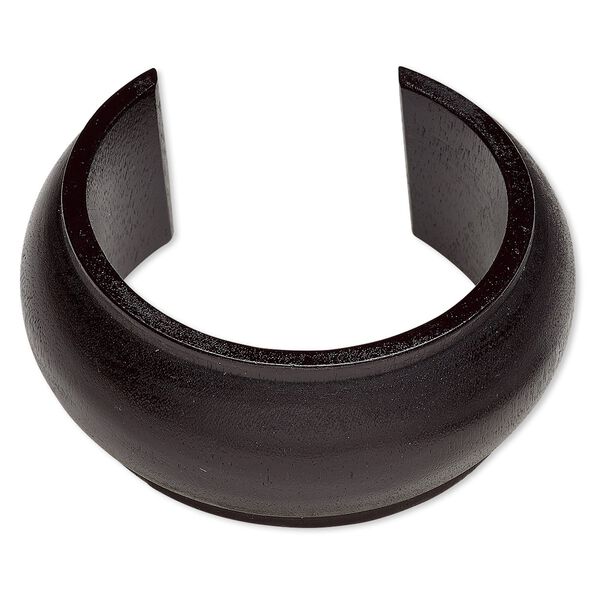 Bracelet, cuff, painted wood (waxed), black, 35mm wide hand-carved domed band, 7-1/2 inches. Sold individually. image number 0