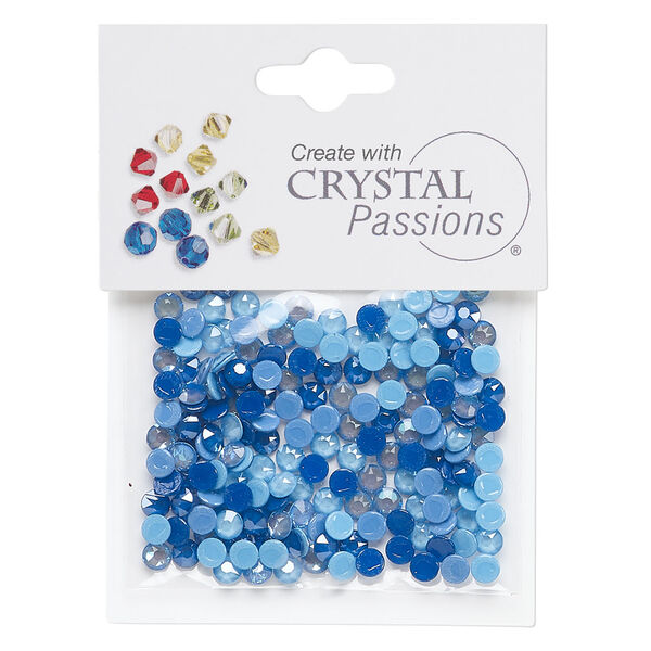 Flat back mix 1pkg144 royal blue / ocean / summer blue, Crystal Passions&reg; rhinestone 3-4.80mm hotfix round SS12 / SS16 / SS20 image number 0