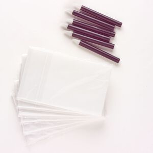 Hotfix transfer paper and flat back positioner assortment, wax and PVC plastic, white and black, 5-1/4 x 3-1/4 inch rectangle and 3-1/2 x 1/4 inch tube. Sold per pkg of 66.