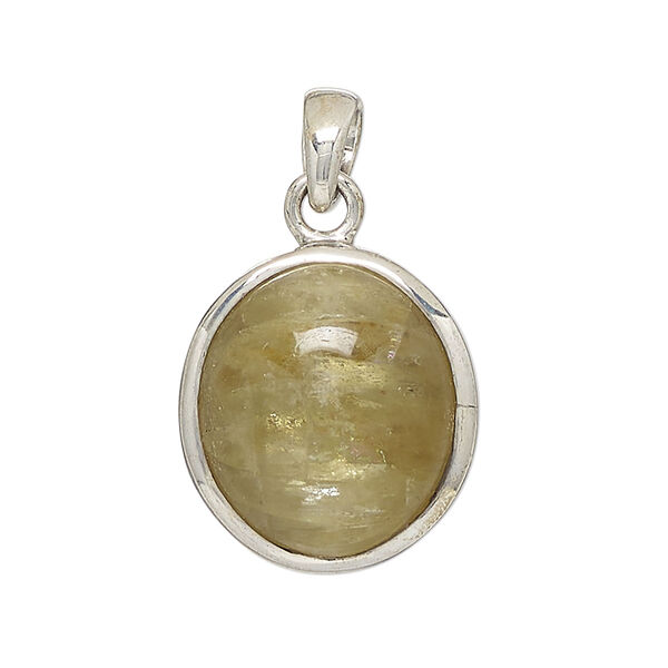 Pendant, lemon calcite (coated) and sterling silver, 20-24mm round. Sold individually. image number 0