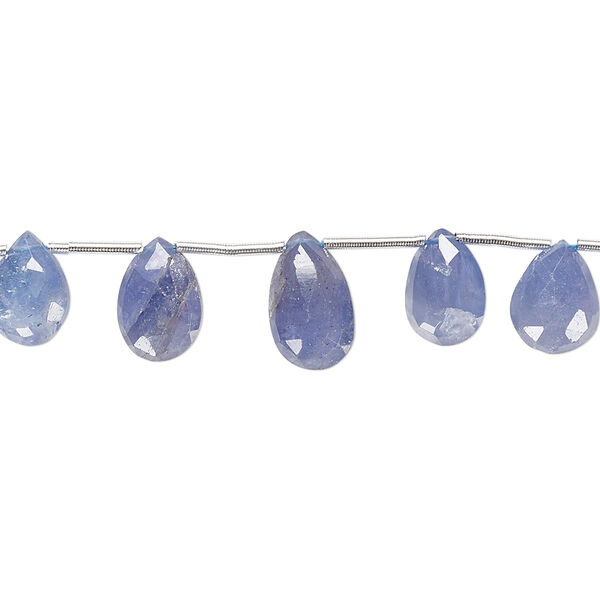 Bead, tanzanite (heated), 6x4mm-11x7mm graduated hand-cut top-drilled faceted flat teardrop, B grade, Mohs hardness 6 to 7. Sold per 4-inch strand, approximately 11 beads. image number 0