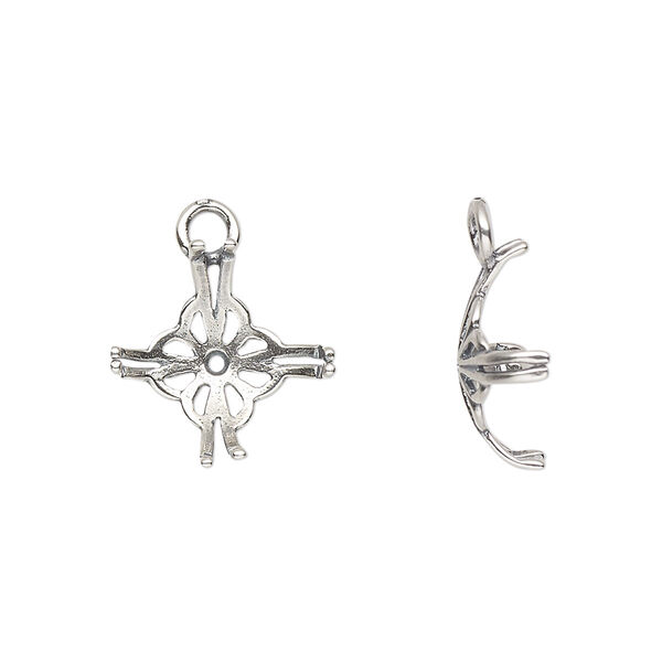 Drop, JBB Findings, antique silver-plated brass, 15mm round with 8-prong 12mm rivoli setting. Sold per pkg of 2. image number 0