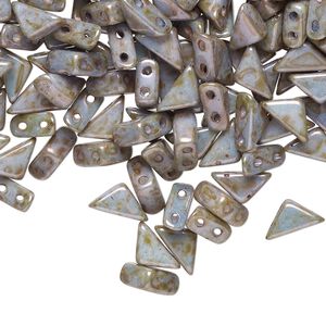 Bead, Tango™, Czech pressed glass, opaque alabaster luminous green chalk, 8x6x6mm triangle with (2) 0.7-0.8mm holes. Sold per 10-gram pkg, approximately 65 beads.