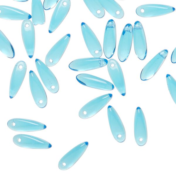 Bead 1pkg50 Czech pressed glass, transparent sky blue, 10x3mm top-drilled dagger. image number 0