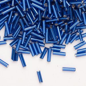 Bead, Ming Tree™, bugle bead, glass, pkg/1/4 pound, 1/4 inch, silver-lined translucent navy blue.