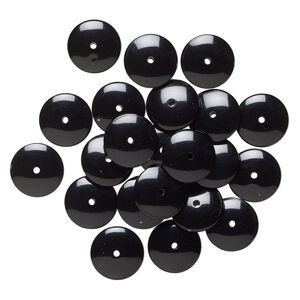 Bead, acrylic, black, 25x7mm rondelle. Sold per 2-ounce pkg, approximately 22 beads.
