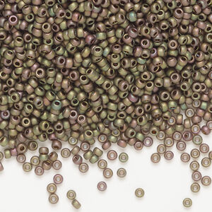 Seed bead, Miyuki, glass, 1pkg25g, #11 rocaille, opaque matte glazed luster bronze (RR-2035)