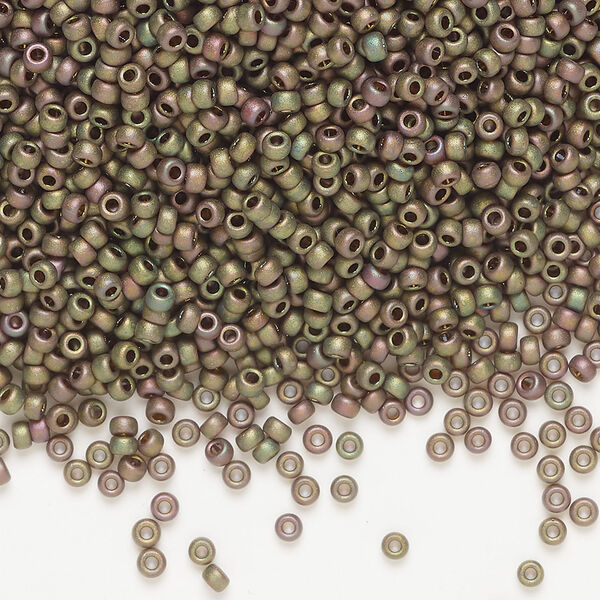 Seed bead, Miyuki, glass, 1pkg25g, #11 rocaille, opaque matte glazed luster bronze (RR-2035) image number 0