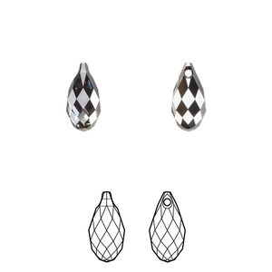 Briolette 144pk crystal silver night, Swarovski® 11x5.5mm pendant drop 6010