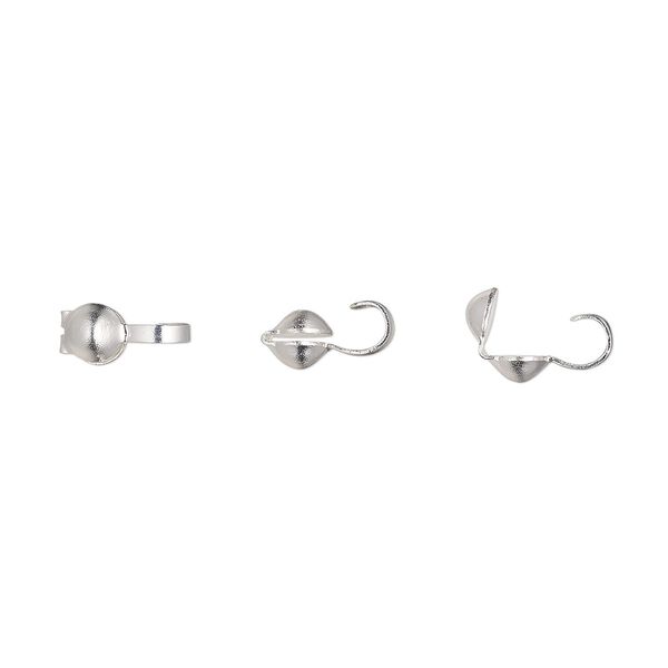 Bead tip, silver-plated brass, 6x3mm bottom clamp-on with open loop. Sold per pkg of 100. image number 0