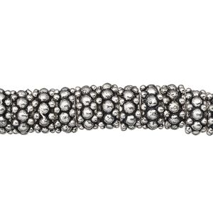 Bead, antique silver-plated copper, 9x4mm beaded rondelle. Sold per 1-troy ounce pkg, approximately 25 beads.