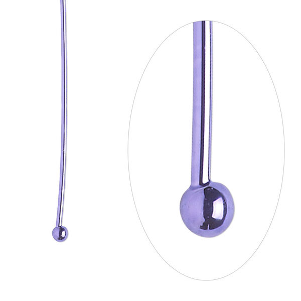 Head pin, electro-coated brass, purple, 3 inches with 2mm ball, 21 gauge. Sold per pkg of 10. image number 0