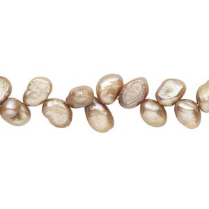 Pearl, cultured freshwater (dyed), soft gold, 6x5mm-7x6mm herringbone-drilled flat-sided rice with 0.4-0.6mm hole, C- grade, Mohs hardness 2-1/2 to 4. Sold per 15-inch strand.