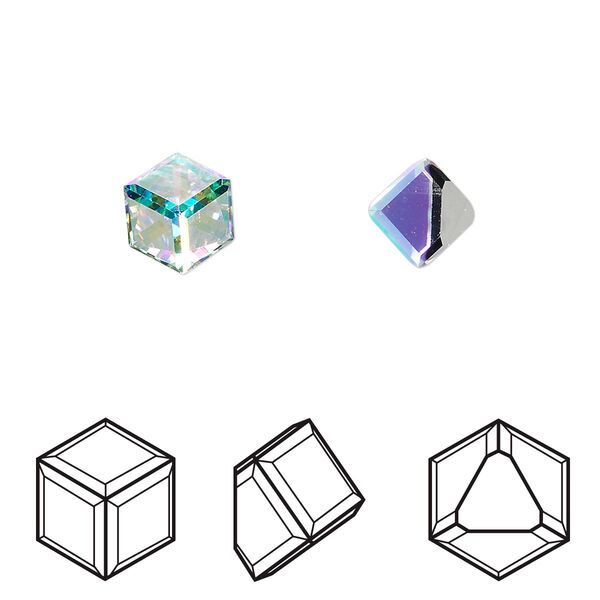 Fancy stone 144pk crystal AB CAL VZ, Swarovski® 6mm flat back cube 4841 image number 0