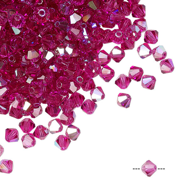 Bead 720pk fuchsia AB, Preciosa Czech crystal 4mm bicone image number 0