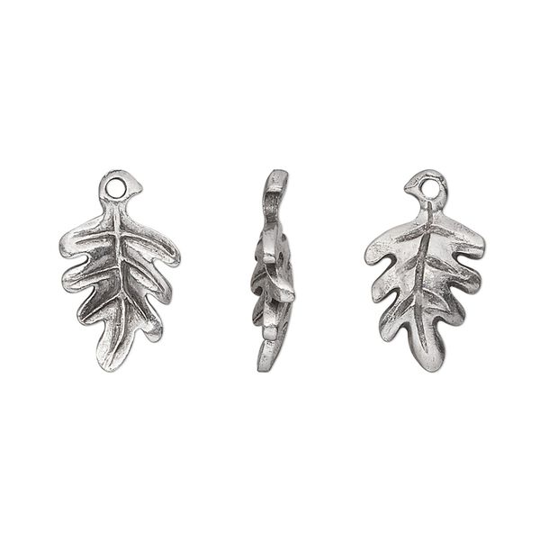 Charm, pewter (tin-based alloy), pkg/1, antiqued, 13x10mm double-sided oak leaf. image number 0