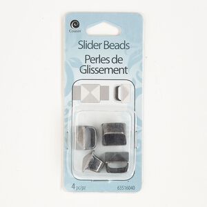 Bead, slider, antique silver-finished brass, 13mm square. Sold per pkg of 4.