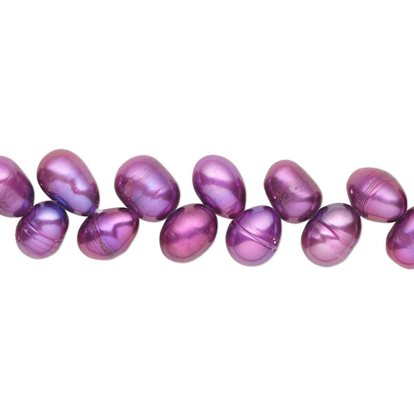 Pearl, cultured freshwater (dyed), elderberry, 6x5mm-7x6mm herringbone-drilled rice with 0.4-0.6mm hole, C- grade, Mohs hardness 2-1/2 to 4. Sold per 14-inch strand. image number 0