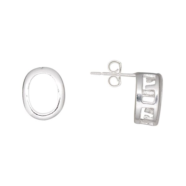 Earstud 1pkg2 sterling silver, 12.5x10mm oval / 10x8mm oval 4-prong setting, 1 pair image number 0
